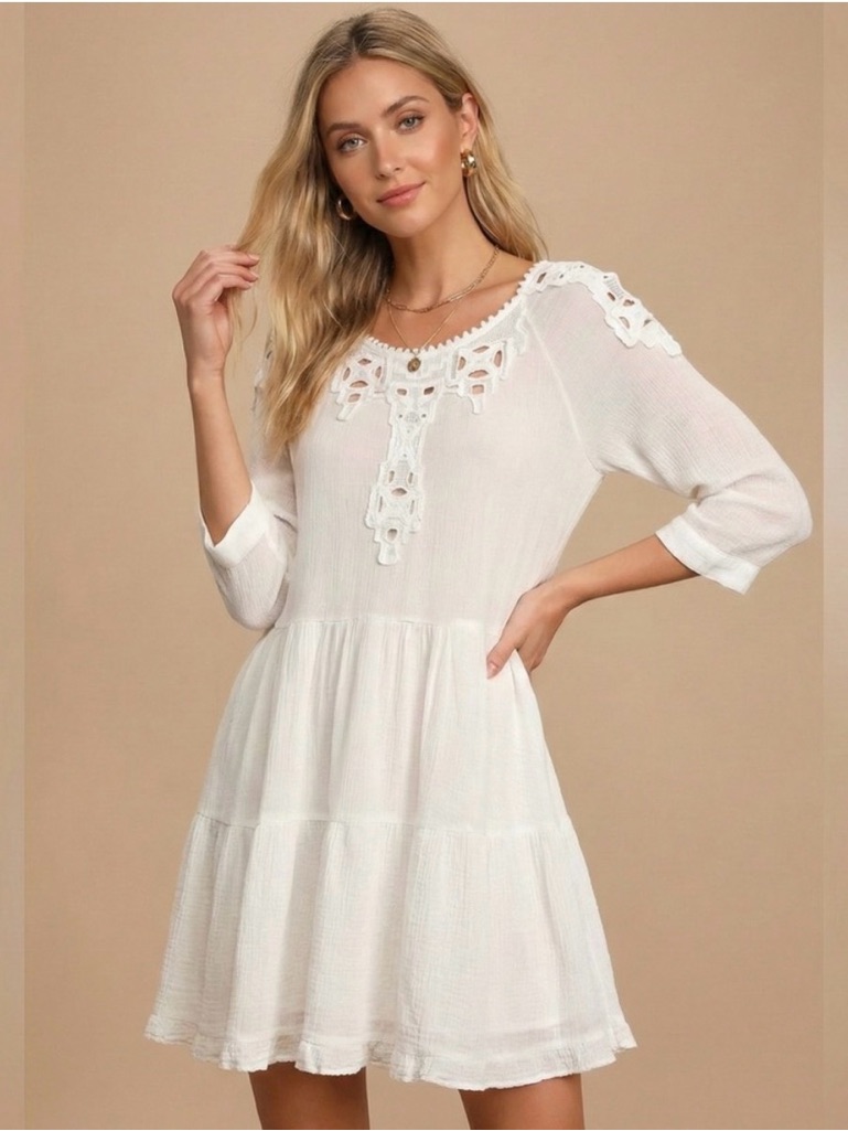 Free People Mini Dress With Eyelet Detail- Ivory